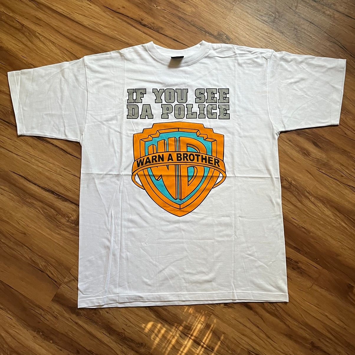 Pre-owned Hype X Vintage Crazy Vintage Essential Warn A Brother Police Parody Rap Tee In White