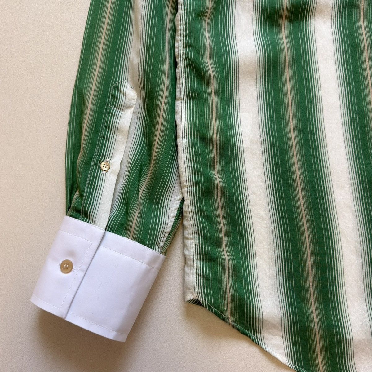 Wales Bonner ‘Cadence’ Green And Ivory Striped Shirt Size US M / EU 48-50 / 2 - 16 Thumbnail