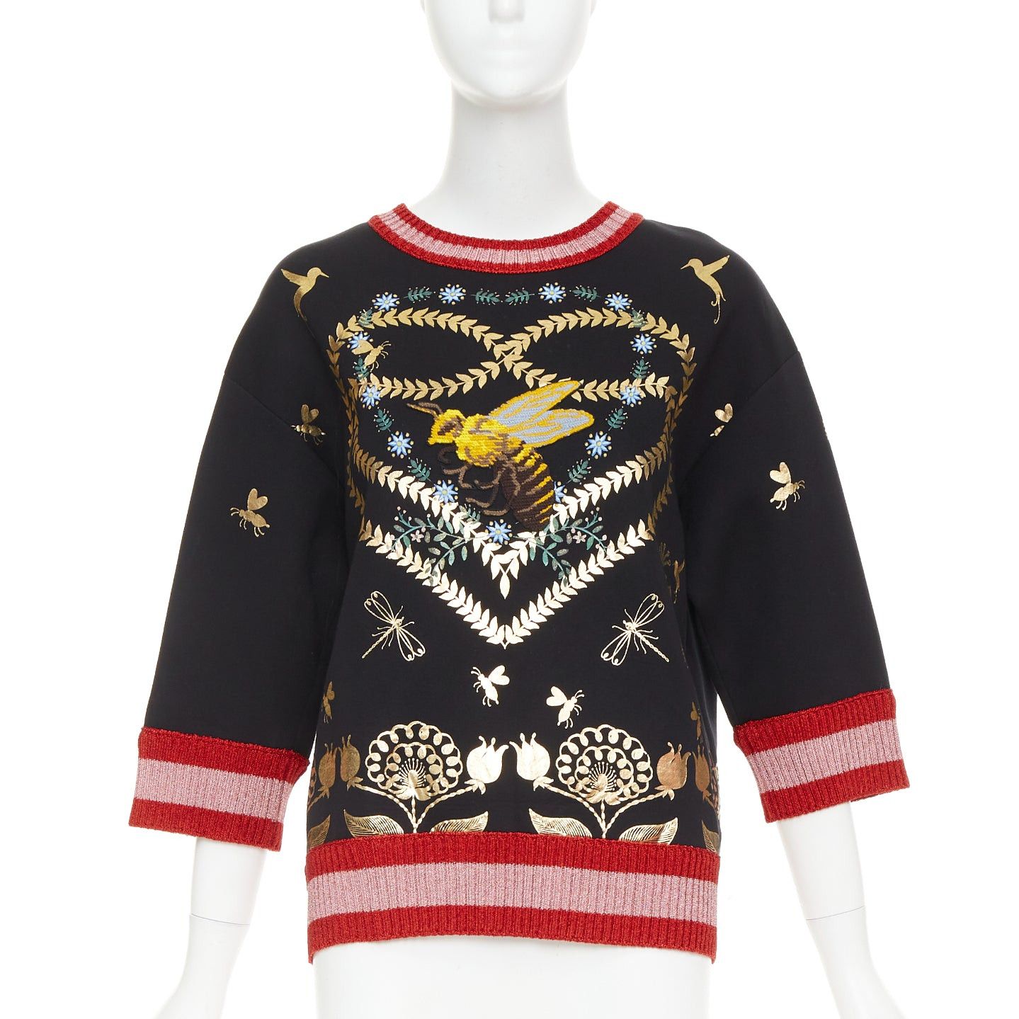 Gucci GUCCI black pink metallic foil Laminated Heart Bee applique sweatshirt S Size S / US 4 / IT 40 - 1 Thumbnail