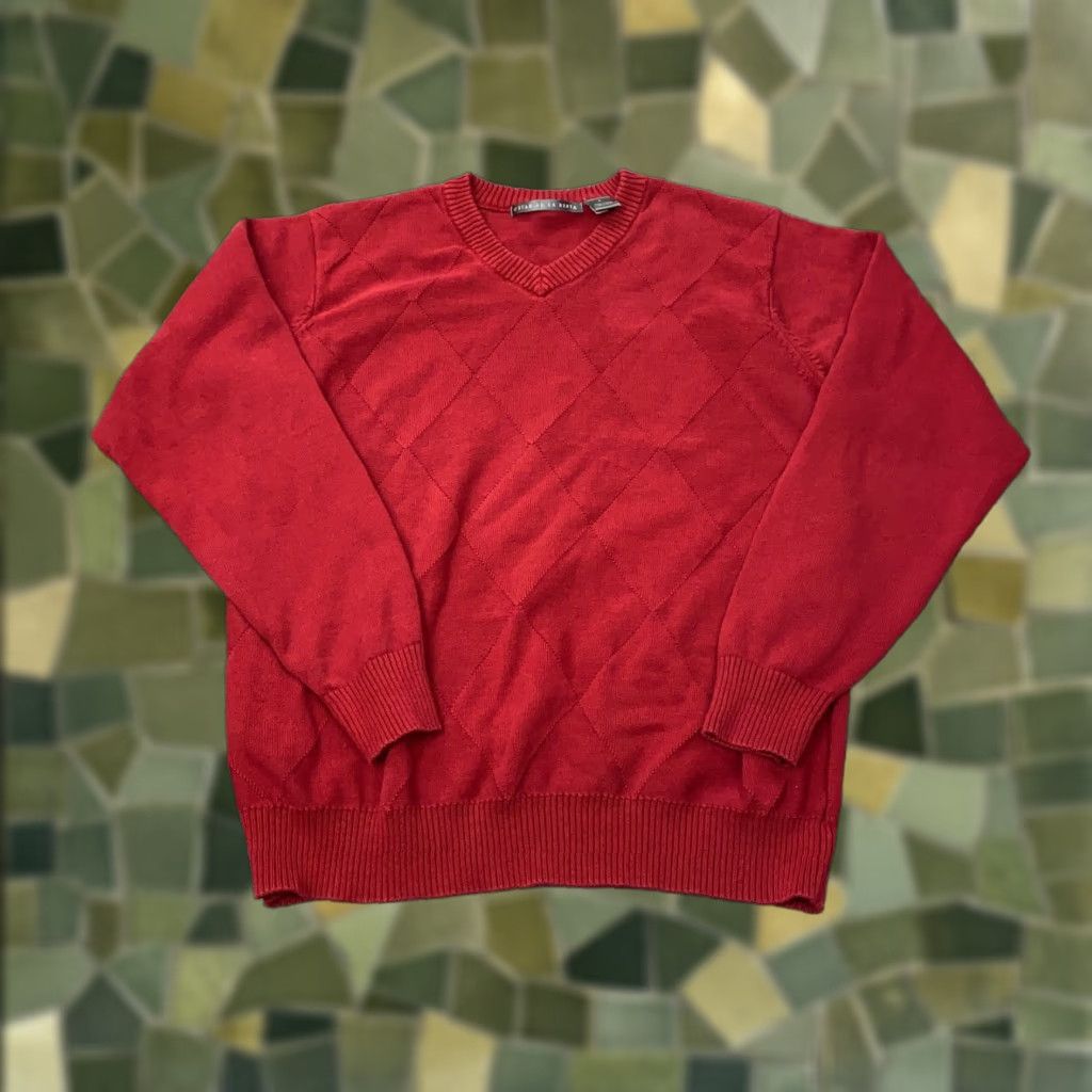 Oscar De La Renta VINTAGE Oscar de la Renta Sweater Knit Pullover Mens Large Red V-Neck Diamond Geometric Lightweight Geometric Hipster Designer Mens Clothing Size US L / EU 52-54 / 3 - 1 Thumbnail