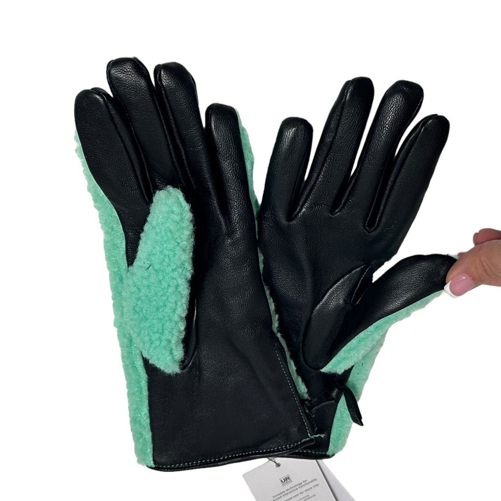 Ugg UGG Leather & Faux Shearling Gloves MEDIUM PALE EMERALD Size ONE SIZE - 3 Thumbnail