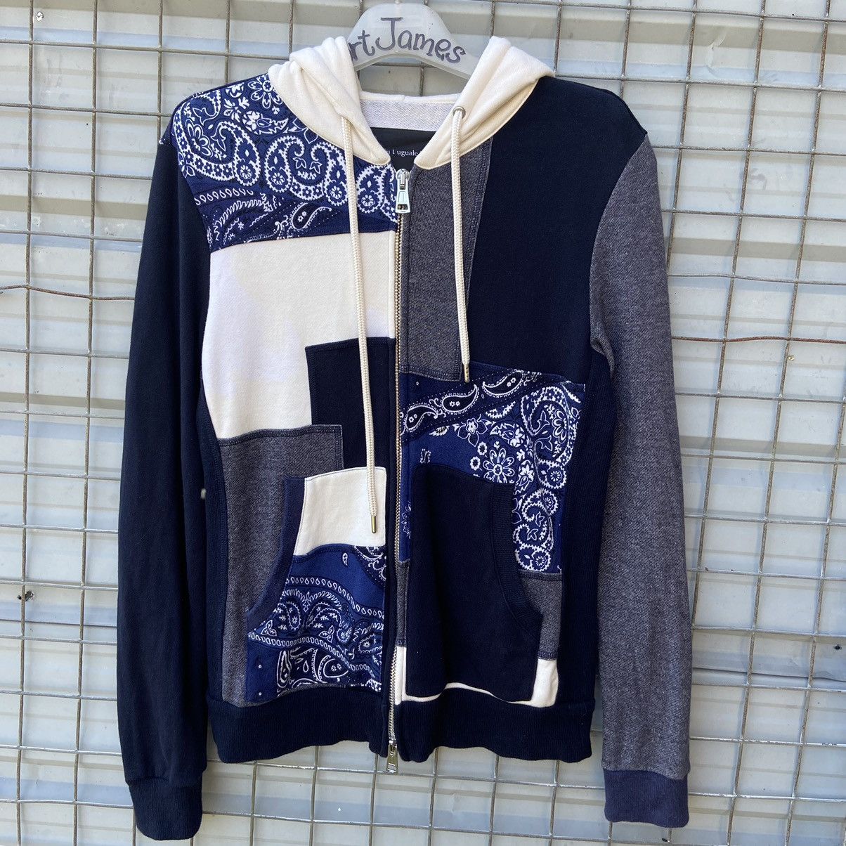 image of Avant Garde Item Nice Design Patchwork Zipper Hoodie, Men's (Size Small)