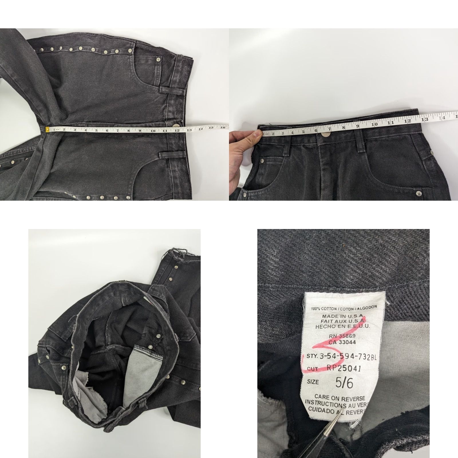Roper VINTAGE Roper Jeans Women 5/6 Black Studded High Rise Raw Hem Y2K Western Cowgirl Rider Style Mom Size 27" / US 4 / IT 40 - 8 Thumbnail