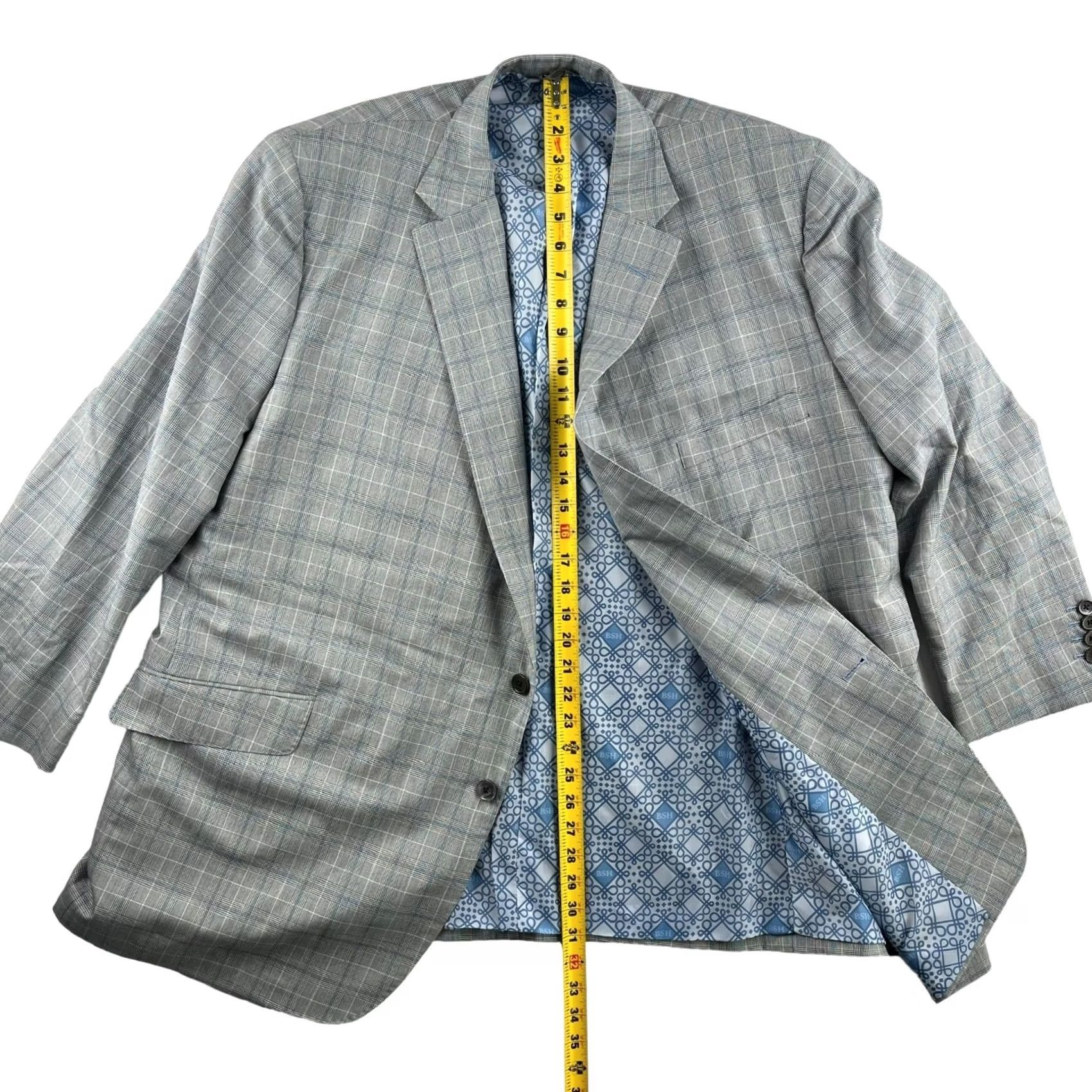 Vintage NEW Tom James x Holland & Sherry Gray Windowpane Plaid Suit 50 S 50x26 Wool Merino Wool Notch Lapel 2 Piece Men Suit Mens Regular Vintage No N/A Size 50R - 5 Thumbnail