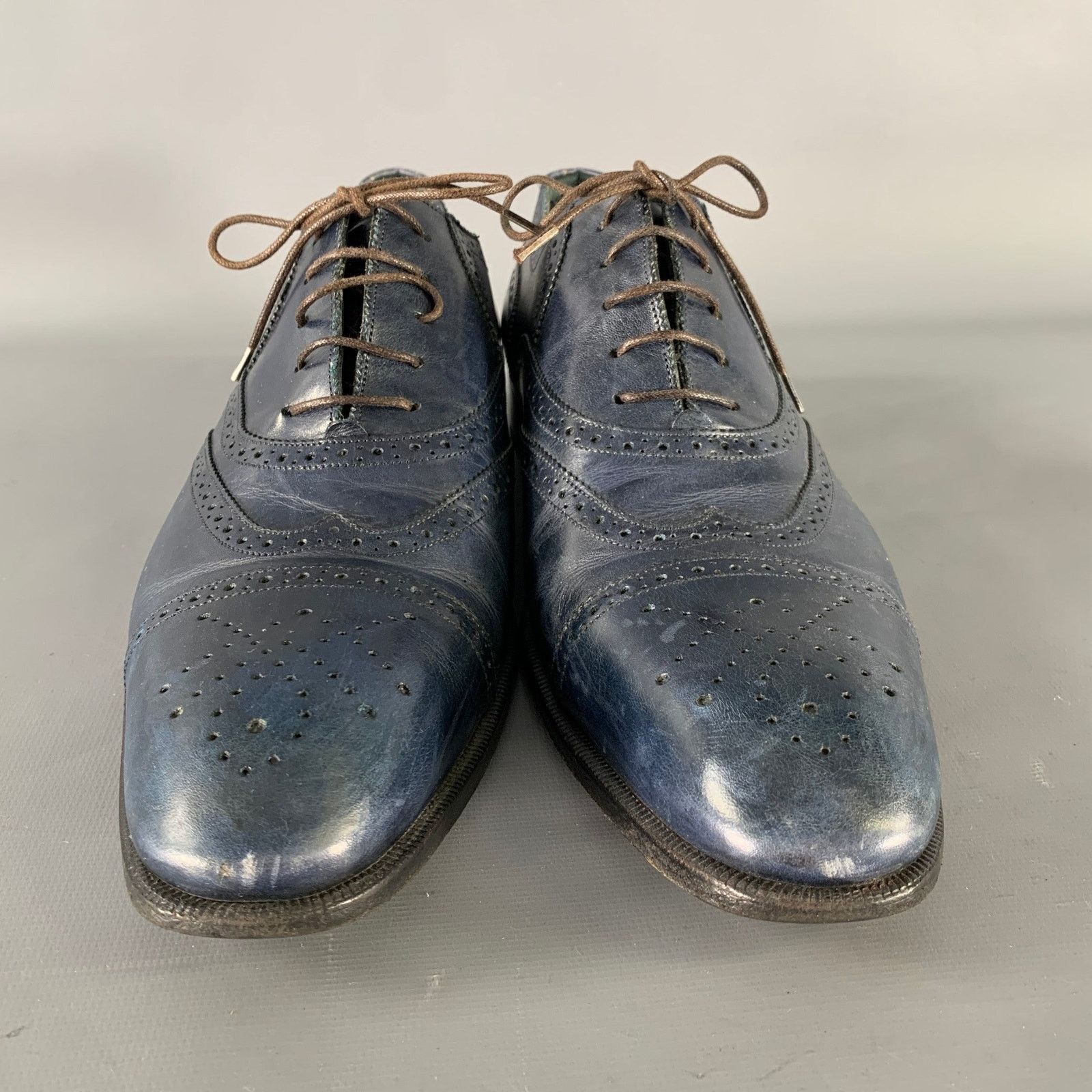 Yves Saint Laurent YSL Size 9 Navy Wingtip Leather Cap Toe Lace Up Shoes Size US 9 / EU 42 - 4 Thumbnail