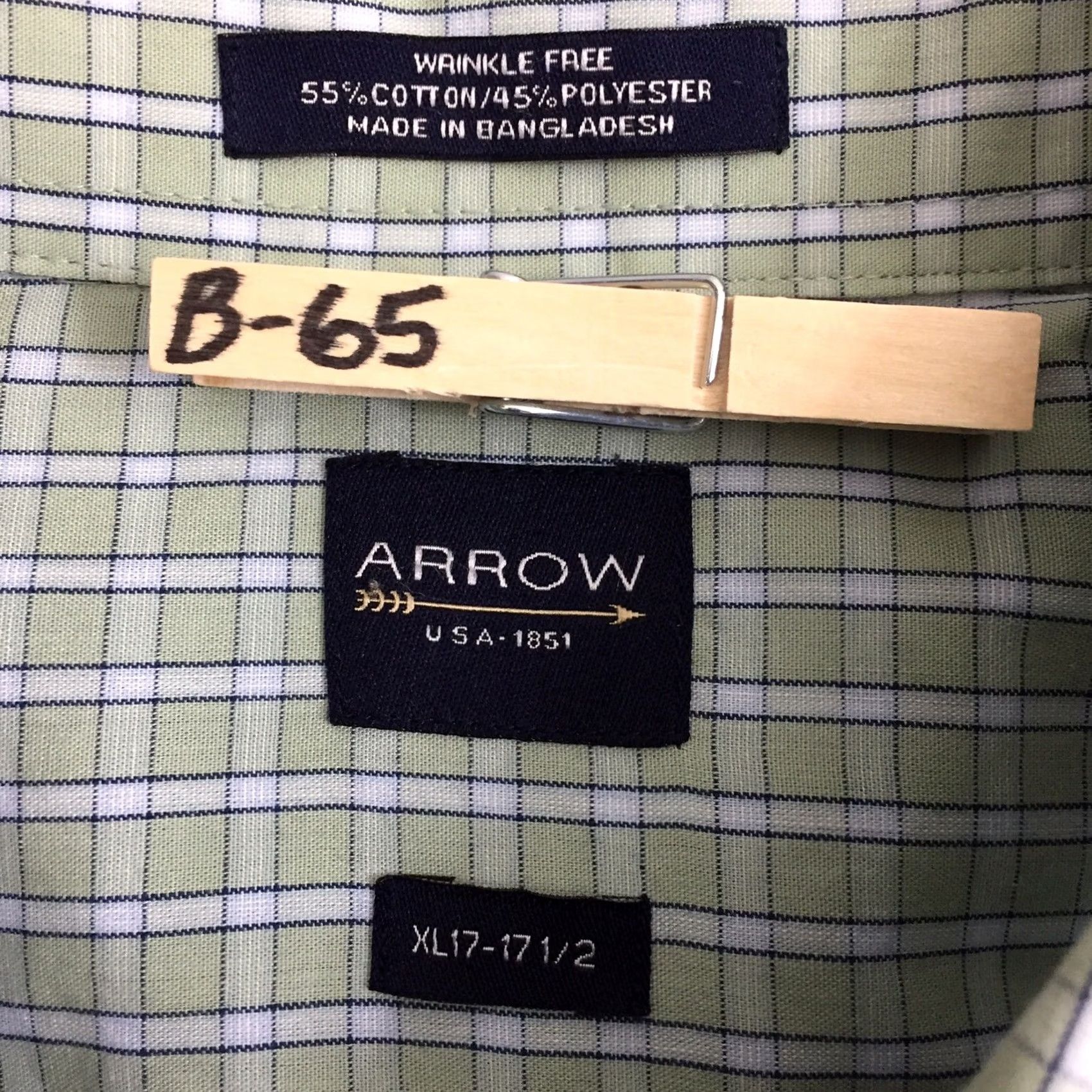 Arrow Arrow Shirt Mens XL Green Blue Check Long Sleeve Button-Down Wrinkle Free Size US XL / EU 56 / 4 - 7 Thumbnail