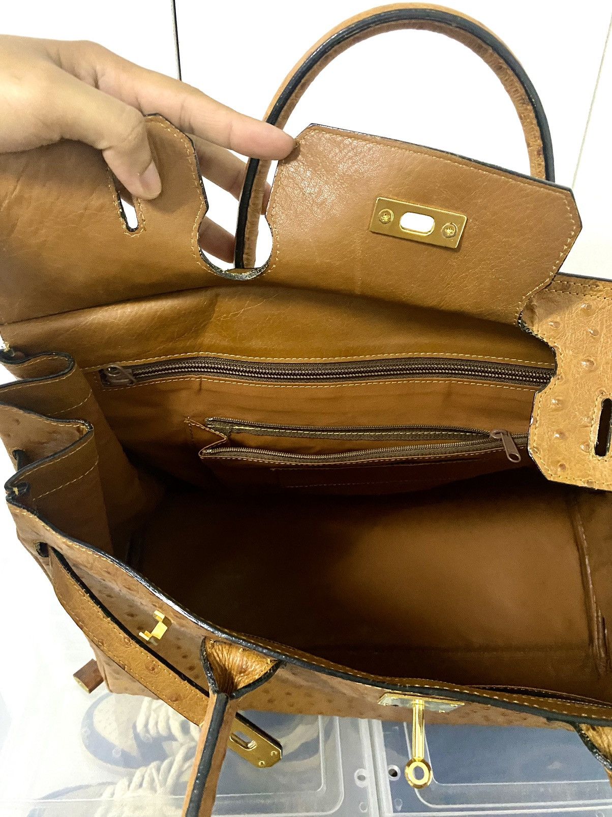 Japanese Brand Rare Ostrich patina Leather Birkin Bag Size ONE SIZE - 9 Thumbnail