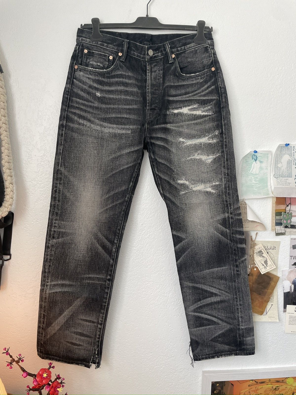 Japanese Brand × Vintage Wirote Distressed Selvedge Black Denim Jeans Size US 32 / EU 48 - 1 Thumbnail