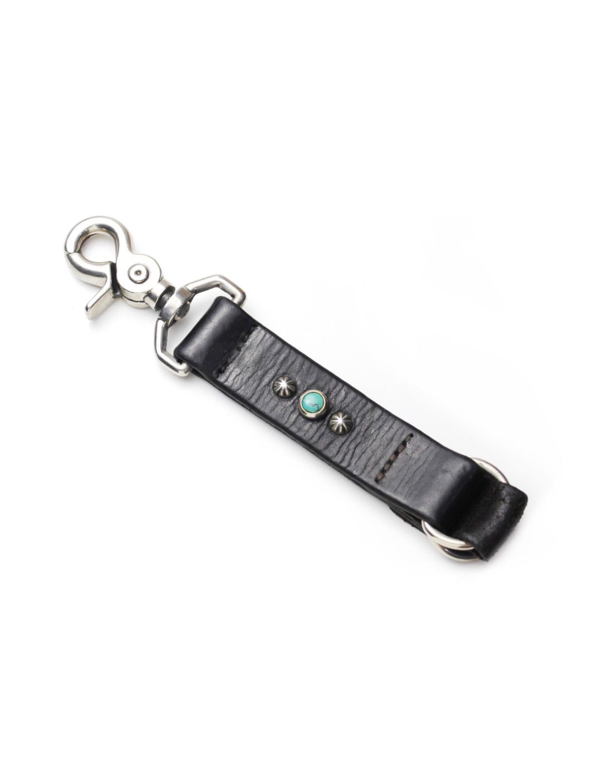 Vintage 2000S HTC BLACK LEATHER KEY STRAP WITH TURQUOISE STUD Size ONE SIZE - 3 Thumbnail