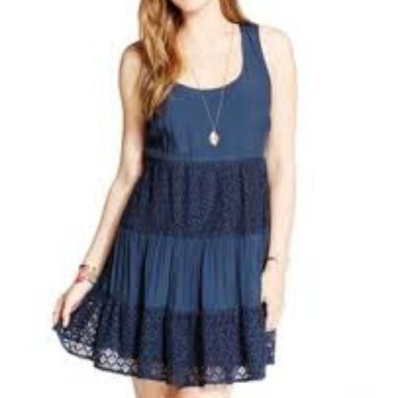 Other Speechless Junior’s Tiered Crochet Trim Tank Dress, Navy, Si Size ONE SIZE - 3 Thumbnail