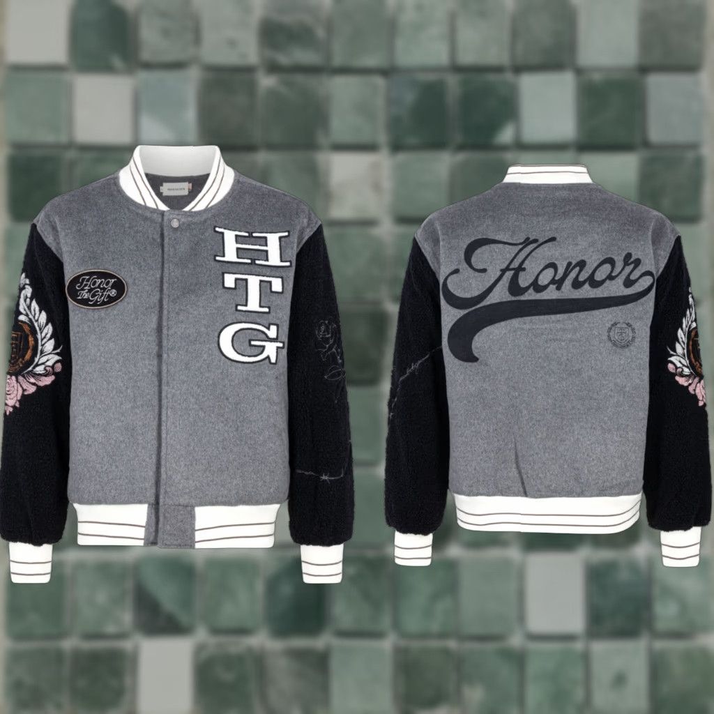 Honor the Gift Honor The Gift HTG Letterman Varsity Jacket Men Medium Wool Gray NWOT Snap Up Size US M / EU 48-50 / 2 - 1 Thumbnail