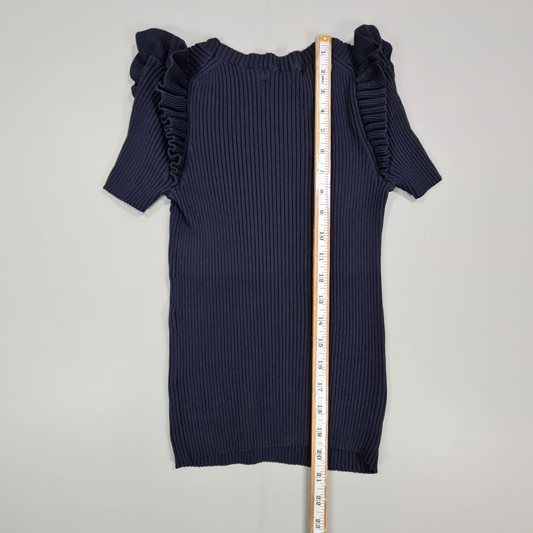 Cinq a Sept 5 a 7 Cinq a sept Womens T-Shirt XS Navy Blue Ribbed Knit Short Sleeve Crew Neck Pullover Logo Basic Casual Size XS / US 0-2 / IT 36-38 - 5 Thumbnail