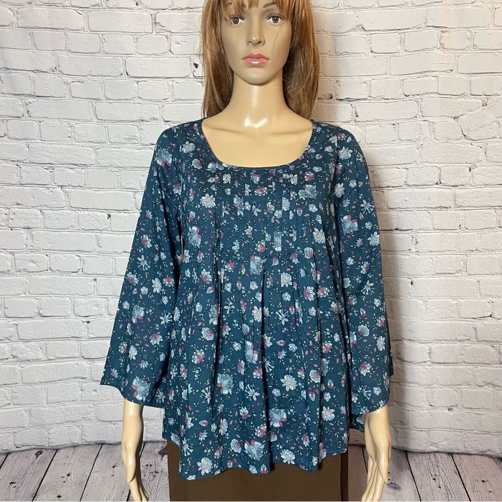 J. Jill New J. Jill Pintucked Floral Cotton Peacock Folkloric Vine Size S / US 4 / IT 40 - 2 Thumbnail