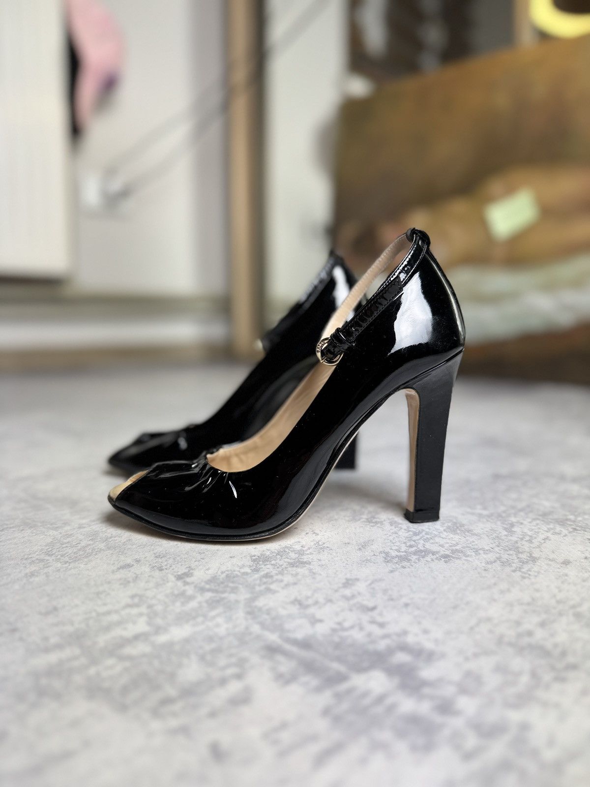 Bally Y2K Patent Leather Vintage Luxury Heel Shoes Sandals in Black, Women's (Size 6)
