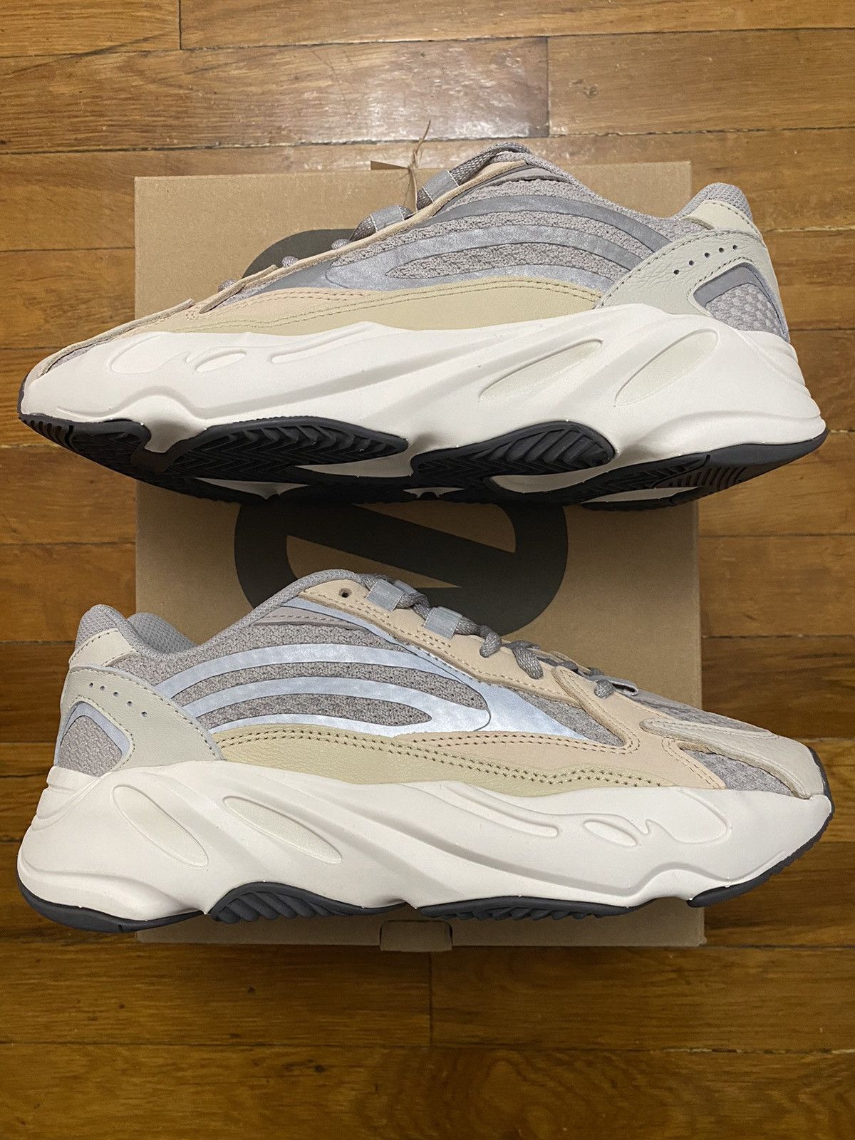 adidas gazelle silver green womens Adidas Yeezy Boost 700 V2 Geode Grey Tan Knit Fabric Leather Sneakers  Brie