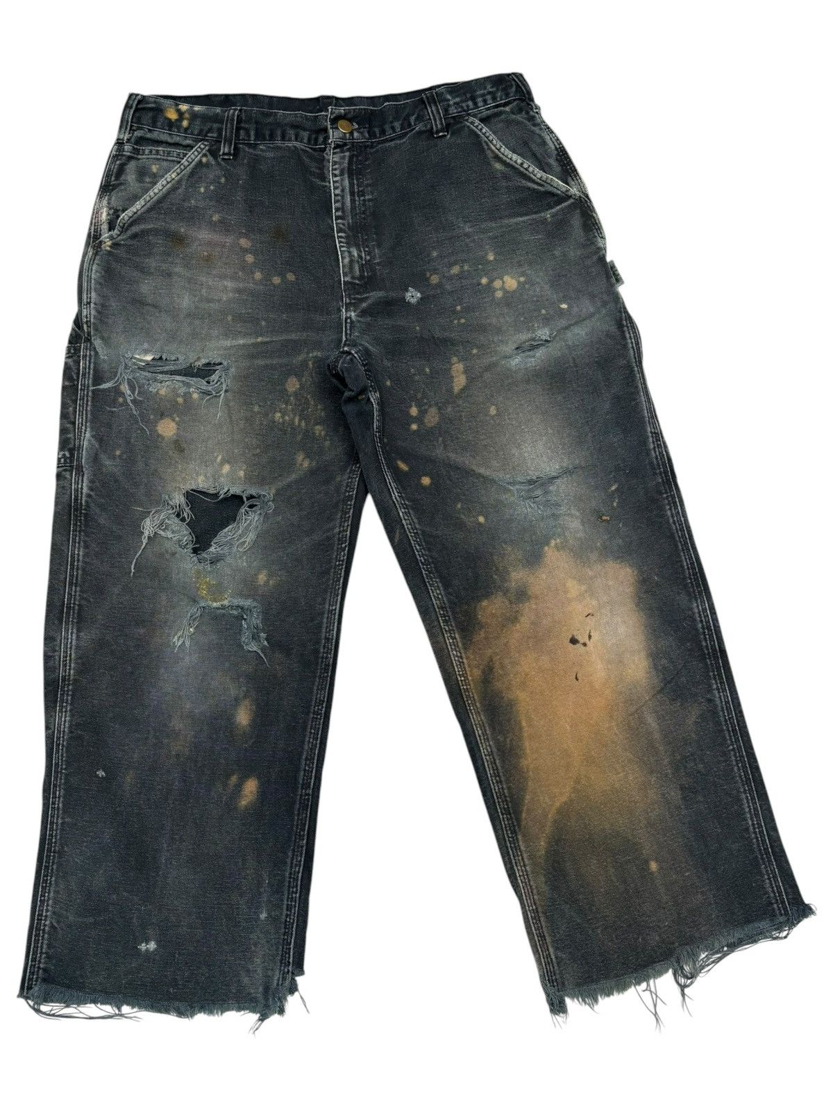Kapital CARHARTT THRASHED DISTRESSED TYE DYE CUT LEG BAGGY JEANS Size US 36 / EU 52 - 3 Thumbnail