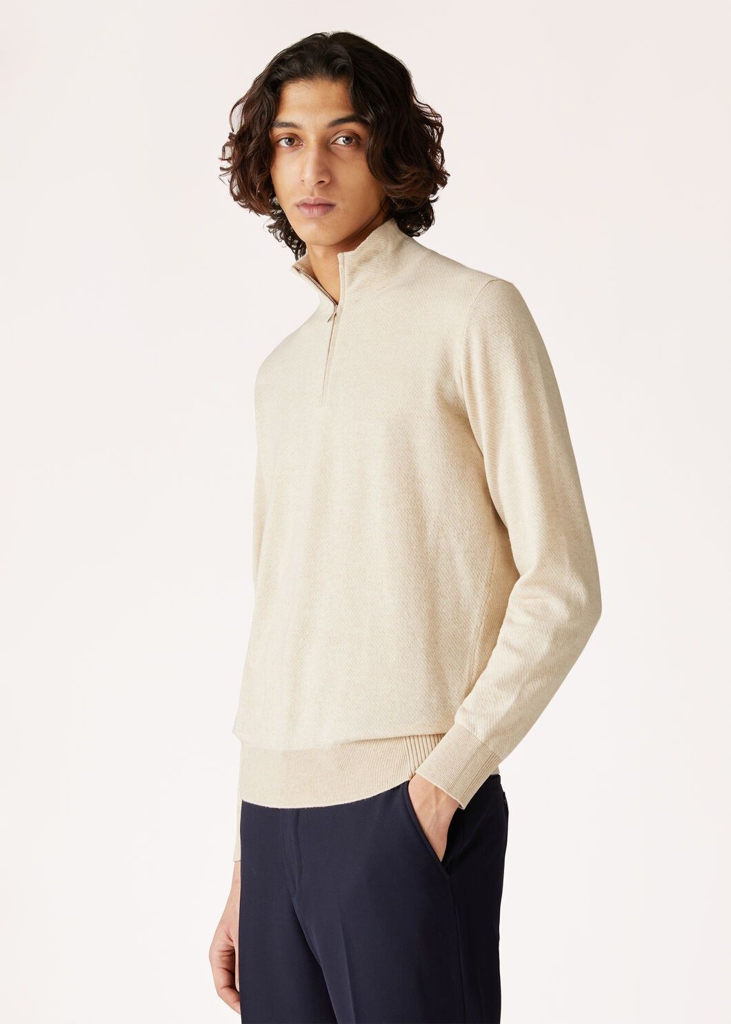 Loro Piana o1w1db10725 FAG4525 Roadster Mezzocollo Sweater in Ivory Size US L / EU 52-54 / 3 - 3 Thumbnail