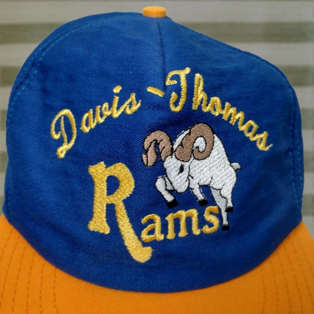 Vintage VINTAGE Davis Thomas West Virginia Rams Baseball Cap Hat Blue Gold Ram Snap Back Men One Size Cotton Canvas Adjustable Embroidered Rams Cap Size ONE SIZE - 1 Thumbnail