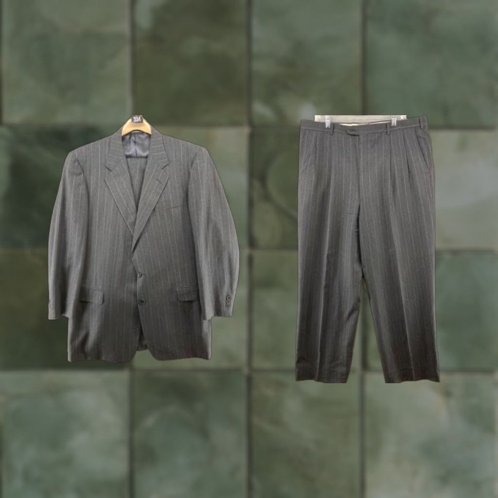 Vintage VINTAGE Hickey Freeman Suit 2 Piece 44 XLG Wool Pinstripe Gray Business Mens Size 44R - 1 Thumbnail