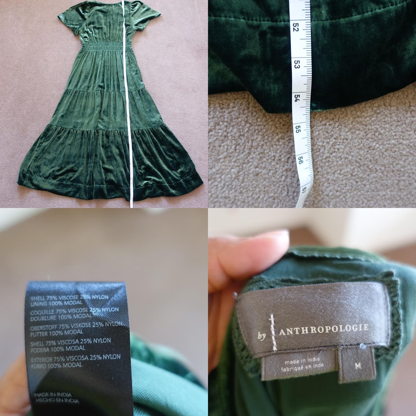 Anthropologie VINTAGE? No. Since not vintage, skip. Anthropologie Dress Womens Medium Green Velvet Maxi Puff Sleeve Pockets Formal Size M / US 6-8 / IT 42-44 - 9 Thumbnail