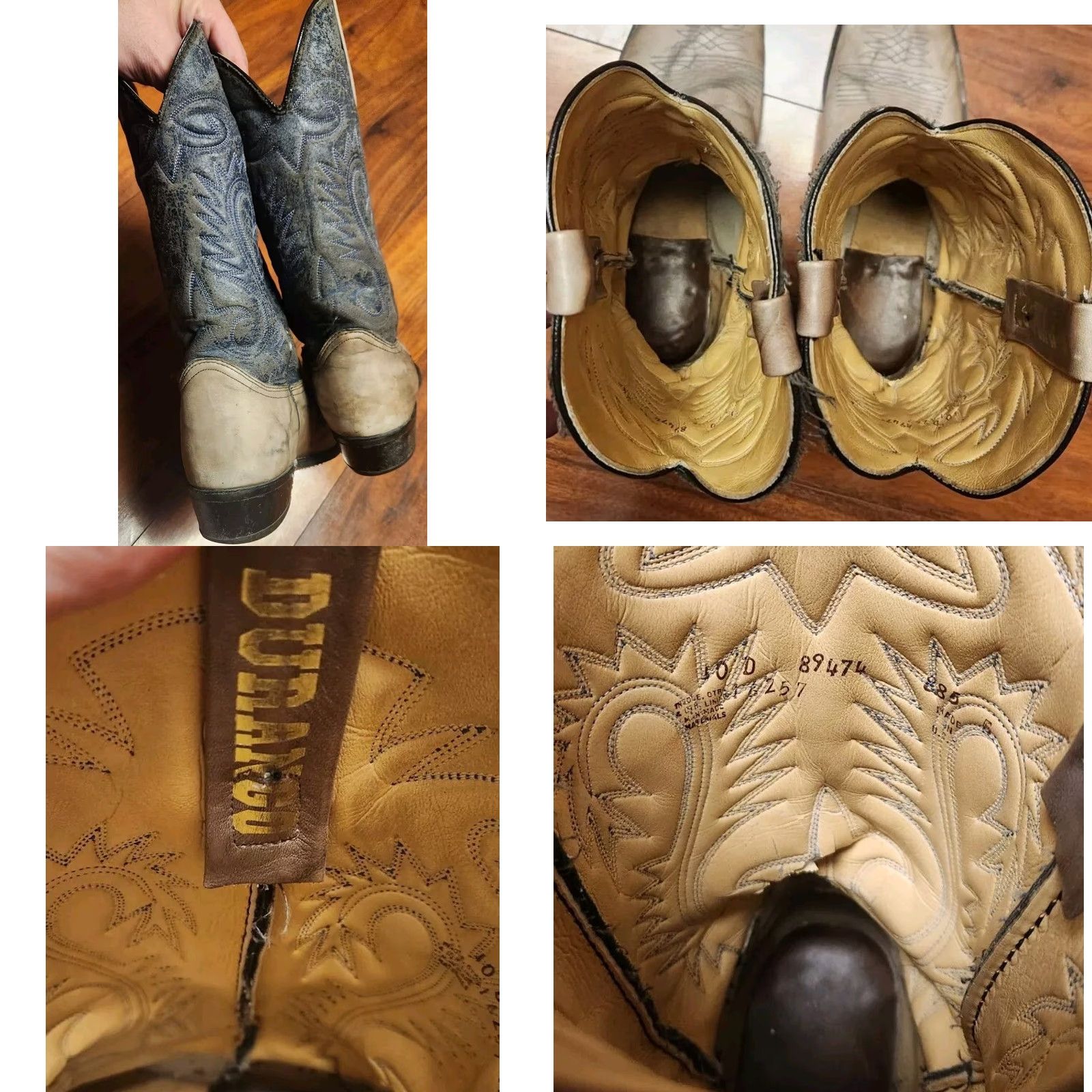 Durango VINTAGE Durango Leather Western Cowboy Boots Men 10 D USA Gray Pointed Toe Retro Southwestern 89474 Size US 10 / EU 43 - 9 Thumbnail