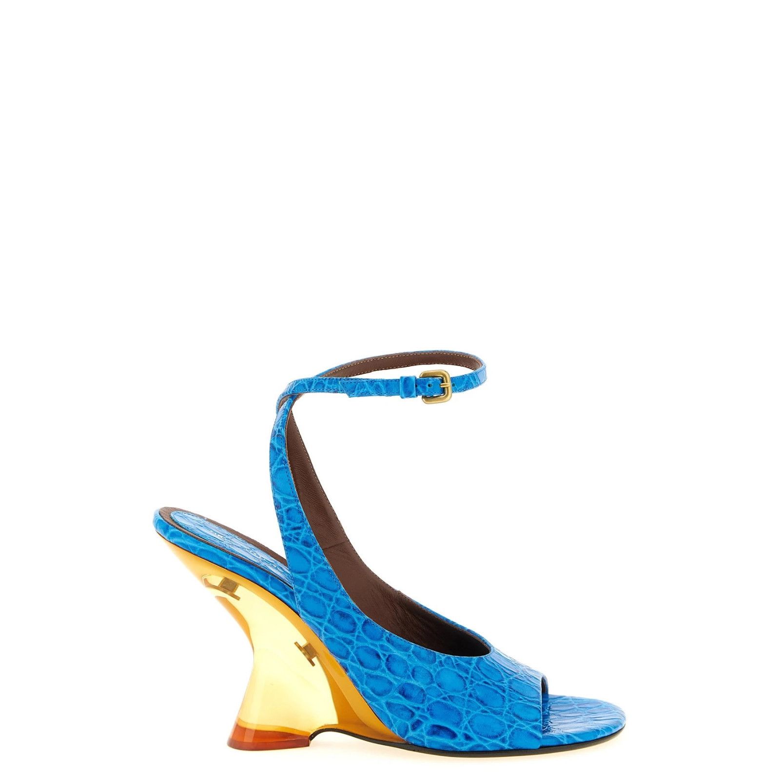 Dries Van Noten DRIES VAN NOTEN Light Blue Embossed Leather 100mm Heel Sanda Size US 10 / IT 40 - 1 Thumbnail