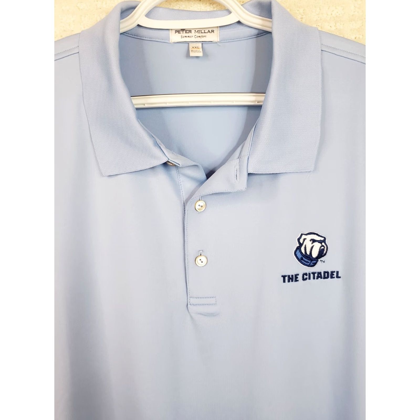 Peter Millar Peter Millar Summer Comfort Polo Mens 2XL Striped Blue Citidel Bulldogs Logo Embroidered Chest Golf Casual Workwear Button Collar Shirt Size US XXL / EU 58 / 5 - 3 Thumbnail