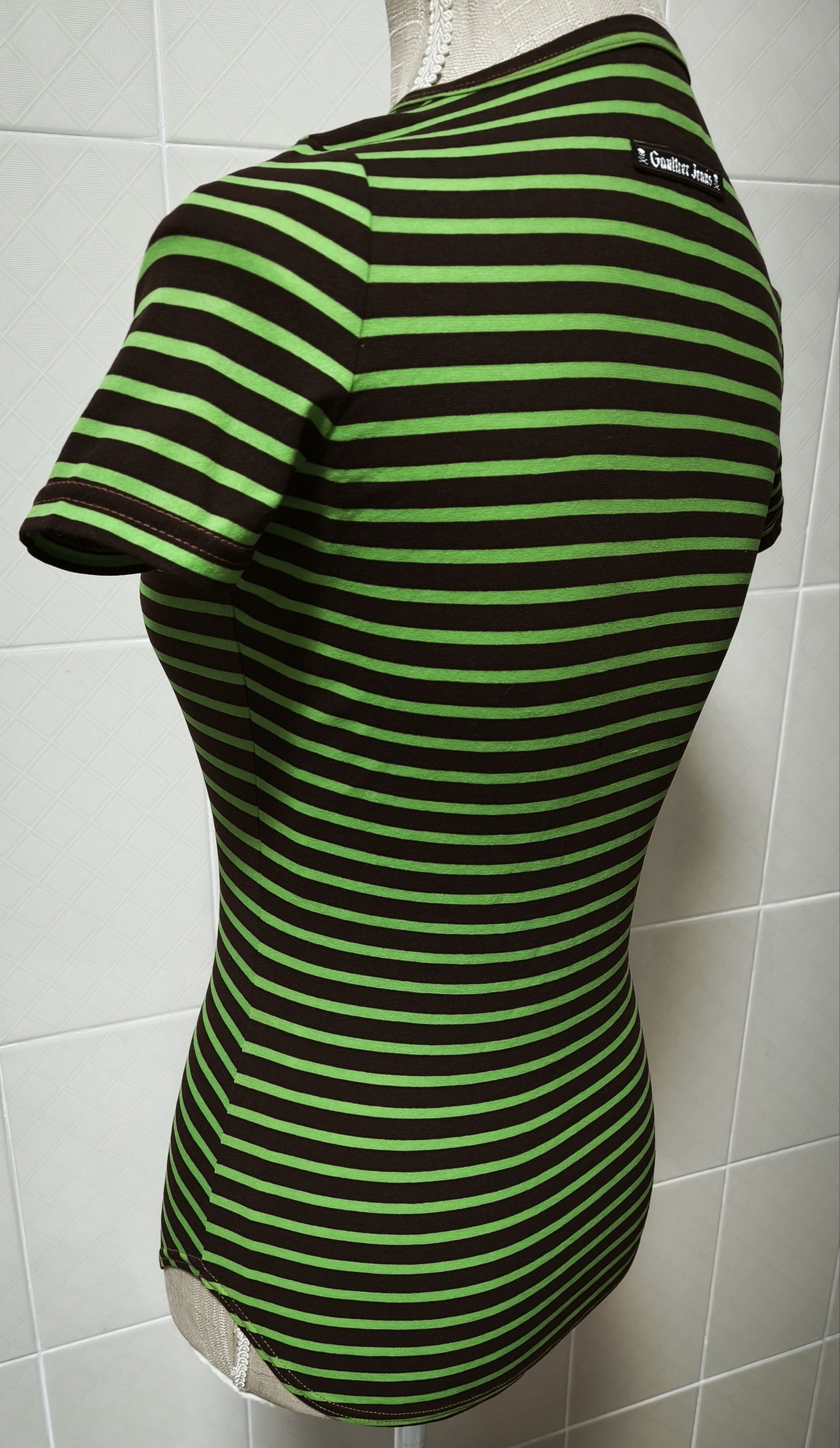 Jean Paul Gaultier Year: 1997 - Green and dark Brown stripes top Size S / US 4 / IT 40 - 7 Thumbnail
