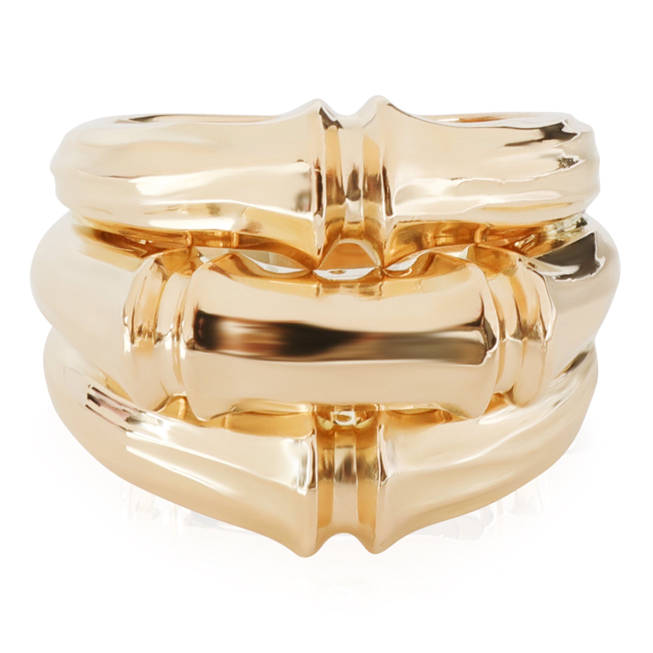 image of Cartier 3 Row Bamboo Ring In 18K Yellow Gold, Women's