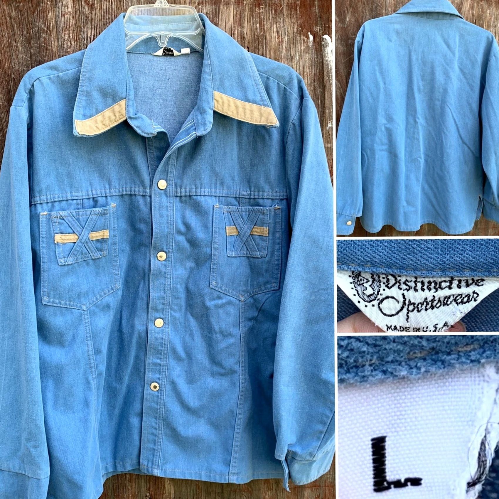 Denime VINTAGE Distinctive Sportswear Denim Jacket Shirt L 70s Blue Shirt Mens/N/A Size US L / EU 52-54 / 3 - 4 Thumbnail