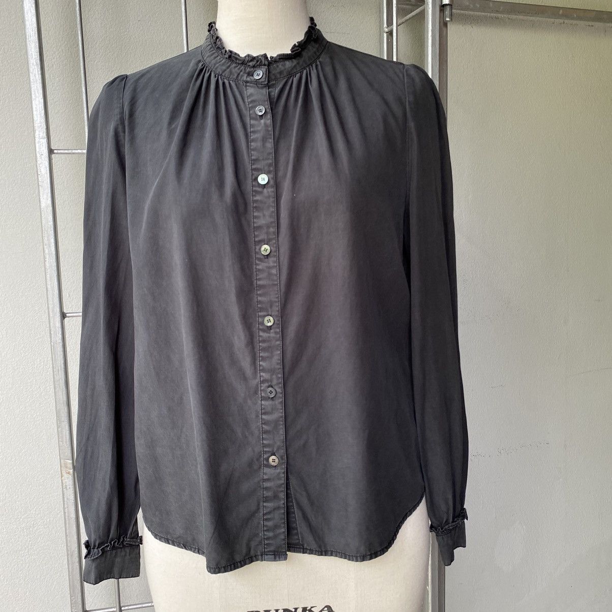 Japanese Brand LA MARINE FRANÇAISE Black Ruffle Collar Puff Shoulder Shirt Size M / US 6-8 / IT 42-44 - 22 Thumbnail
