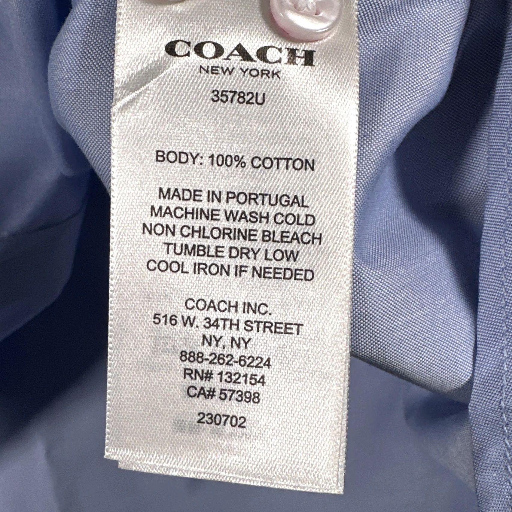 Coach Coach Shirt Womens 8 Blue White Chambray Contrast Collar Button Front Cotton Size M / US 6-8 / IT 42-44 - 6 Thumbnail