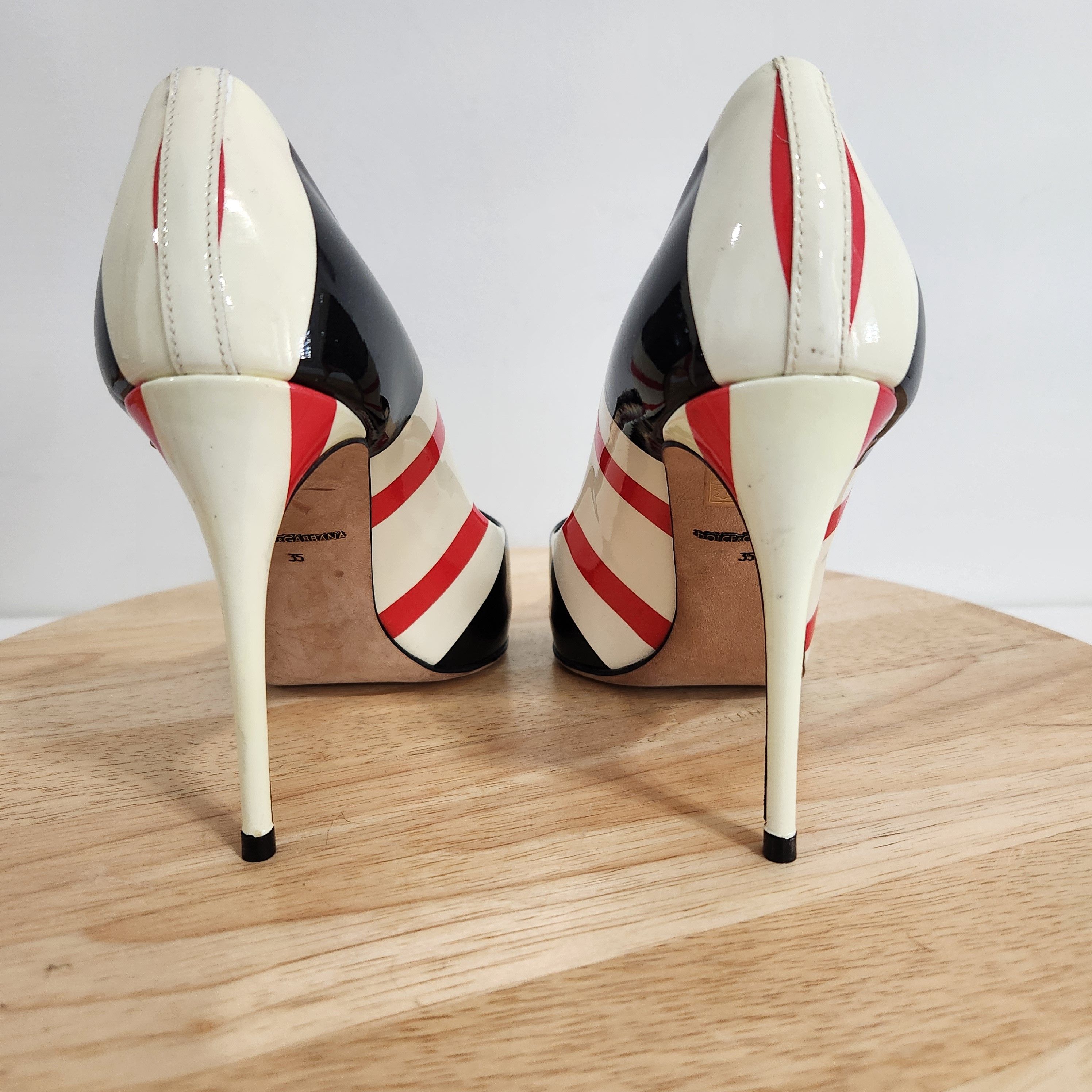 Dolce & Gabbana Striped peep toe heels Size US 5 / IT 35 - 6 Thumbnail