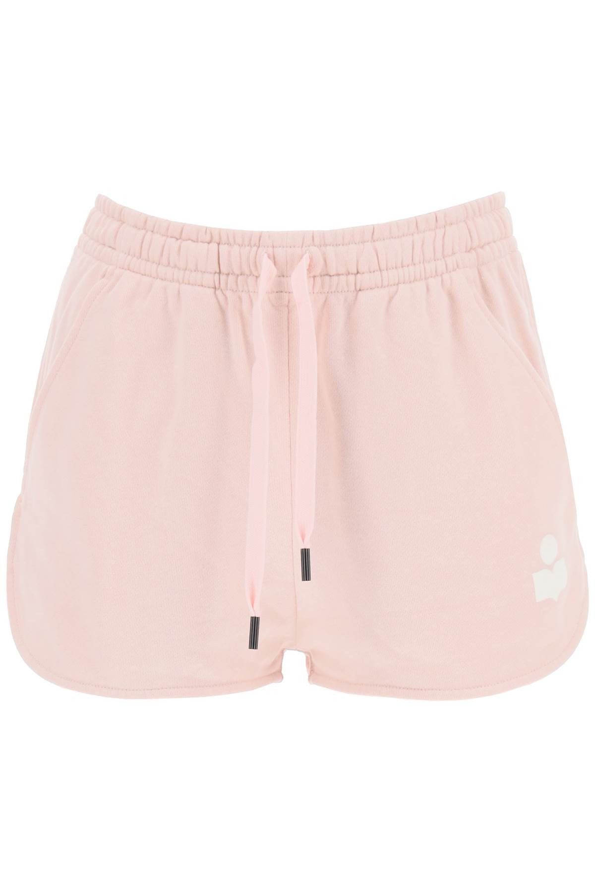 image of Isabel Marant Etoile Mifa Sports Shorts With Flocked Logo in Pearl Rose Ecru, Women's (Size 26)