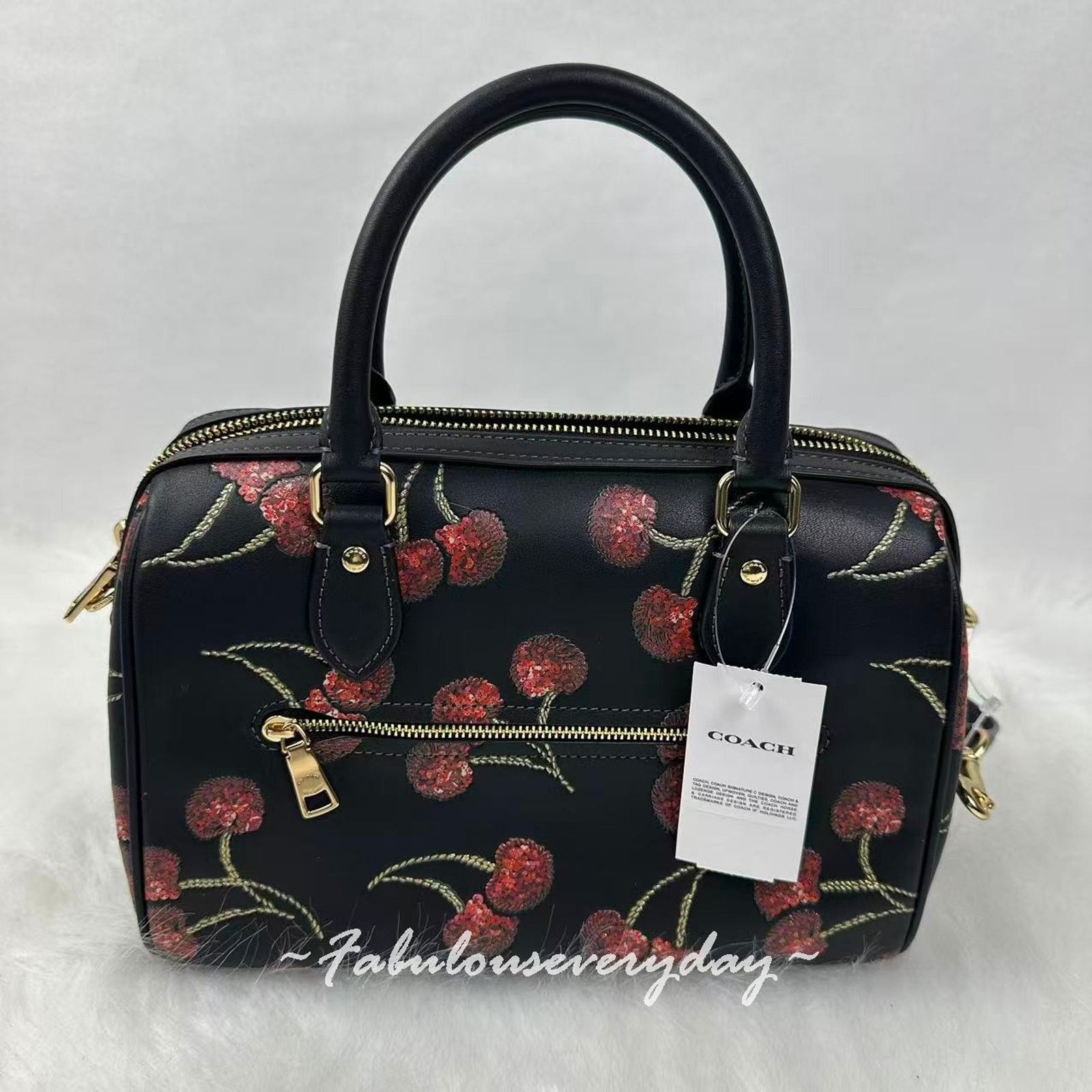 Coach Coach Rowan Satchel Bag xbody Cherry Print Leather Black Size ONE SIZE - 3 Thumbnail