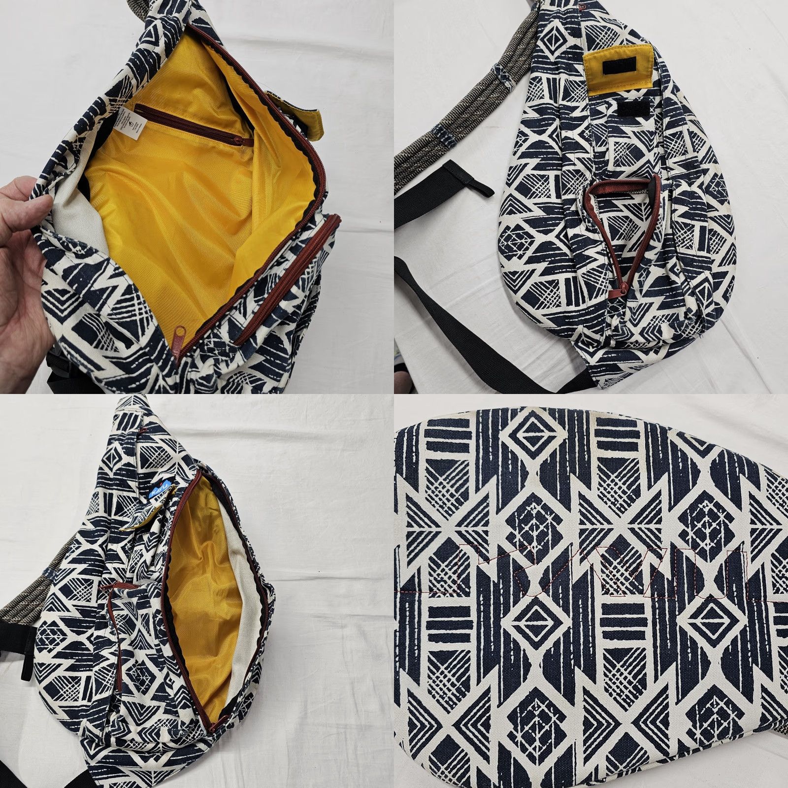 KAVU KAVU Rope Sling Bag Black Beige AZTEC Geometric TRIBAL Shoulder Backpack, Canvas, Cotton, Crossbody Strap, Adjustable, Medium, Men, Vintage: No Size ONE SIZE - 8 Thumbnail