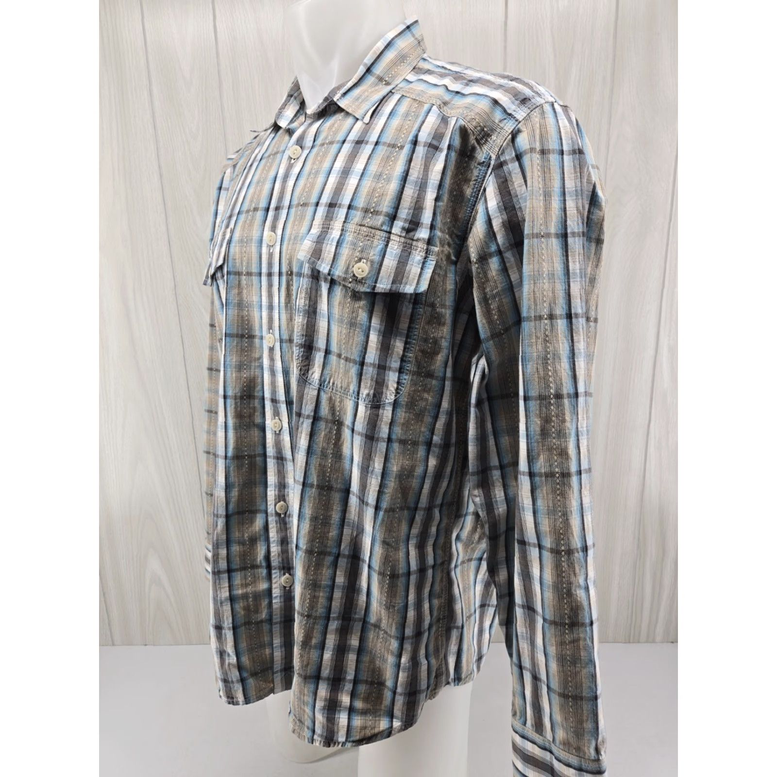 Lucky Brand Lucky Brand Shirt Mens XL Gray White Blue Plaid Button Up Casual Western Size US XL / EU 56 / 4 - 3 Thumbnail