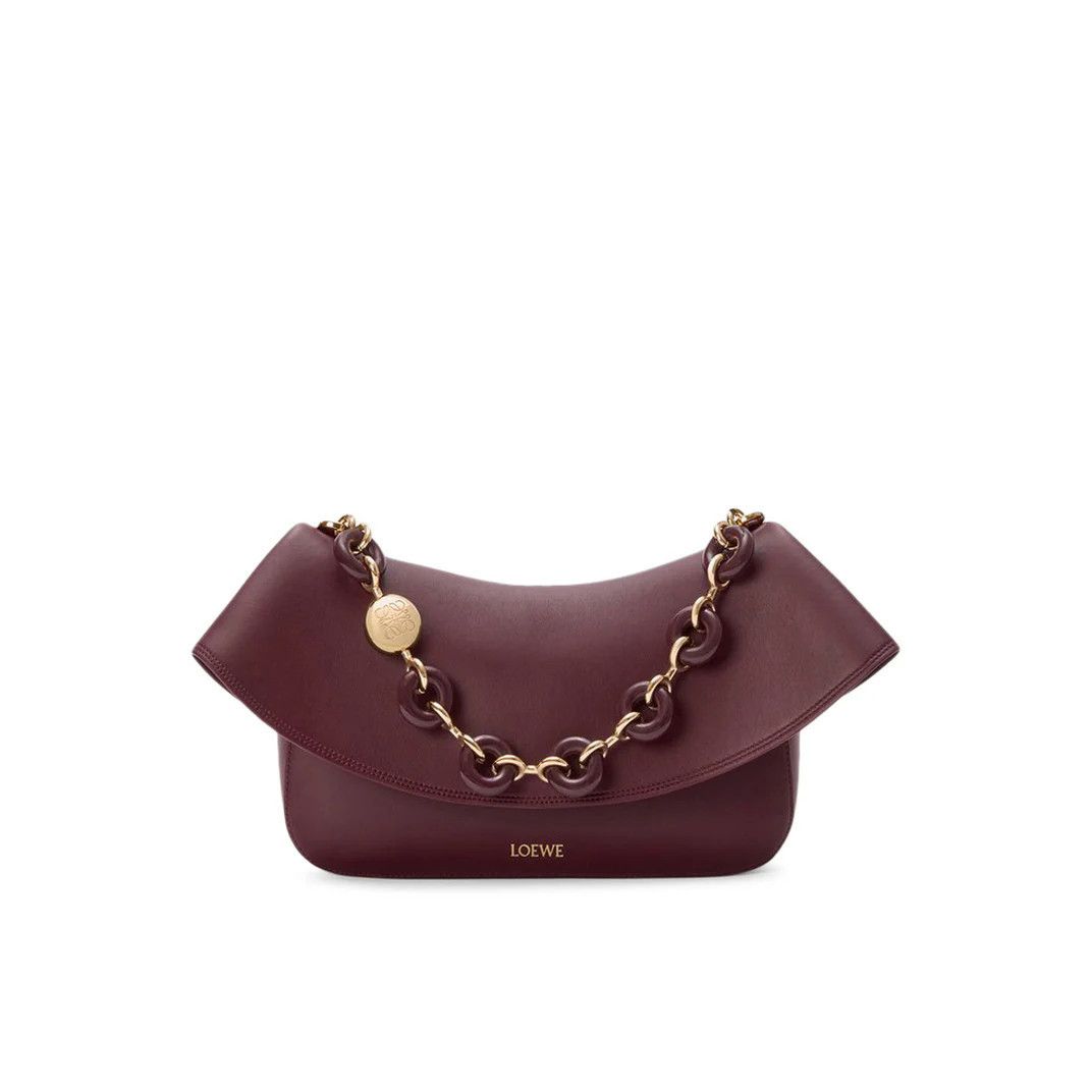 LOEWE Ola Medium Dark Burgundy Leather Shoulder Bag New & Au