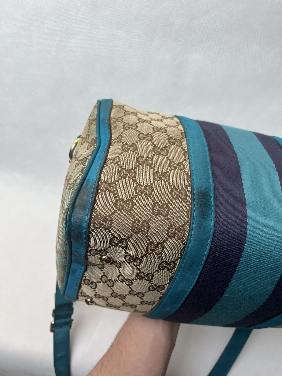 Gucci Vintage Gucci Web Boston GG canvas stripe shoulder handbag Size ONE SIZE - 10 Thumbnail