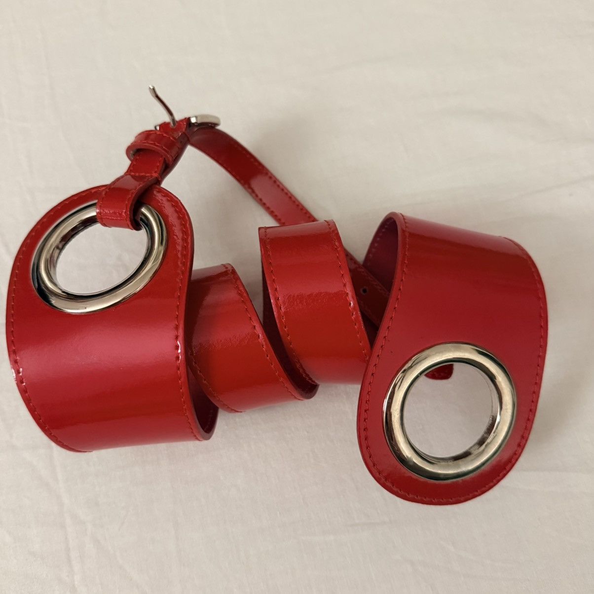 Other Y2K Red Patent Wide Belt Silver Grommet Statement Italy Size ONE SIZE - 8 Thumbnail