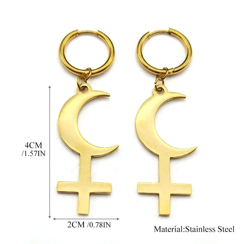 Jewelry Crescent Moon Inverted Cross Hoop Earrings Jewelry Gift Size ONE SIZE - 5 Thumbnail