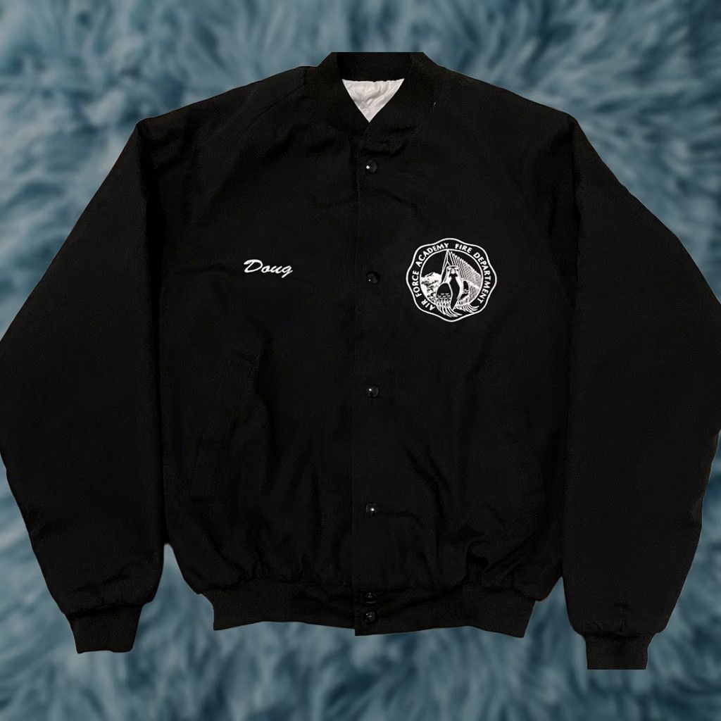 Vintage VINTAGE Air Force Academy Fire Dept Jacket Men S Black 80s 70s 90s Grunge College Bomber Jacket US Army Usmc Navy USA Military Track & Field Size US S / EU 44-46 / 1 - 1 Thumbnail