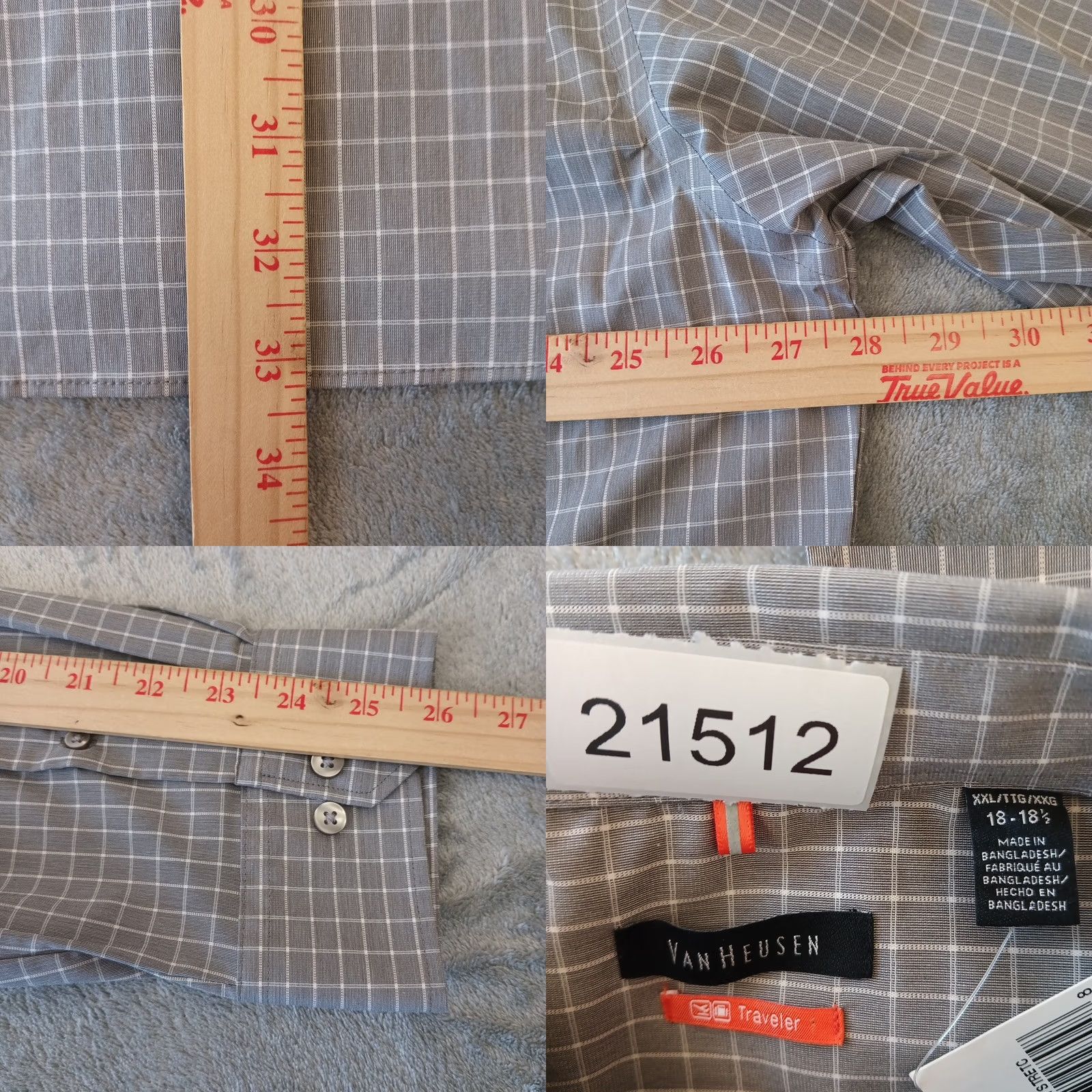 Van Heusen Van Heusen Shirt Mens 2XL Gray Check Long Sleeve Button-Up Cotton Blend Regular Size US XXL / EU 58 / 5 - 8 Thumbnail