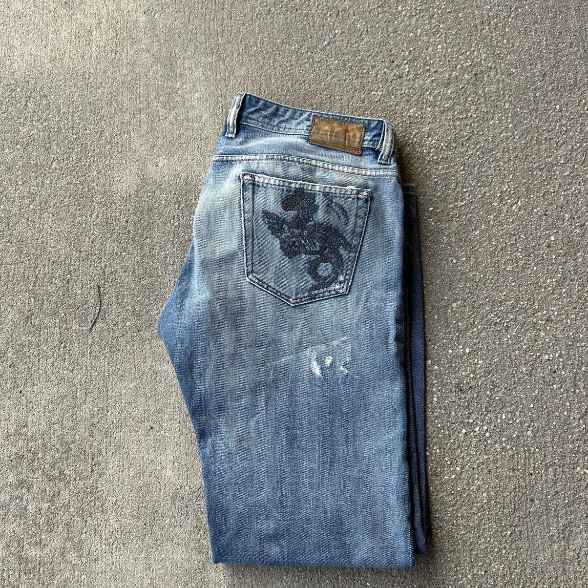 image of 2007 Diesel “Viker” Low Rise Distressed Denim Jeans in Blue Denim, Men's (Size 36)