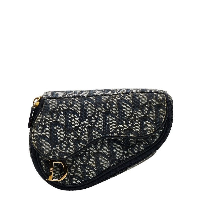 Dior Trotter Saddle Pouch Navy Gray Canvas