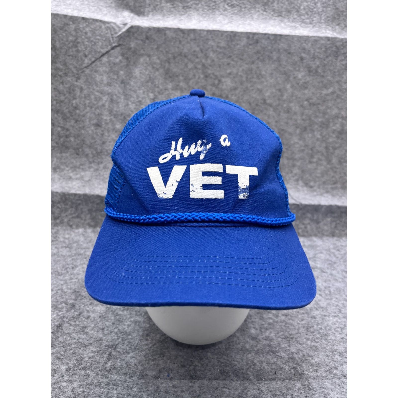 Vintage Hug A Vet Hat Cap Snap Back Adult One Size Blue Polyester Hatch Trucker Made USA Size ONE SIZE - 2 Thumbnail