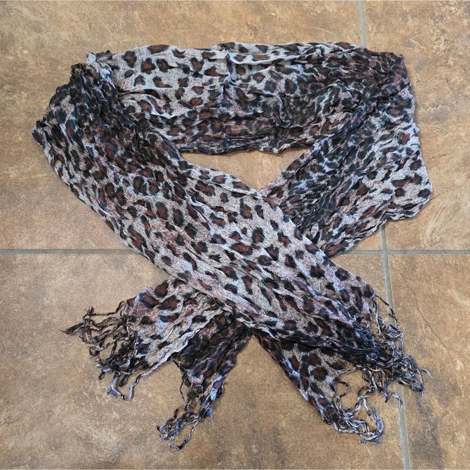 Other Brown Leopard Print Detailed Scarf Size ONE SIZE - 1 Thumbnail