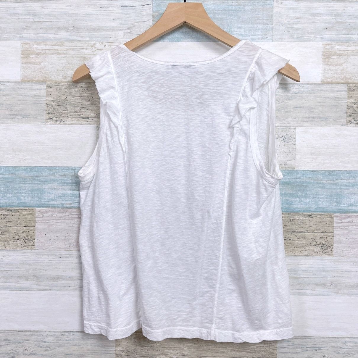 Michael Stars Michael Stars Ruffle Tank Top White Cotton Slub Womens OS Size ONE SIZE - 3 Thumbnail