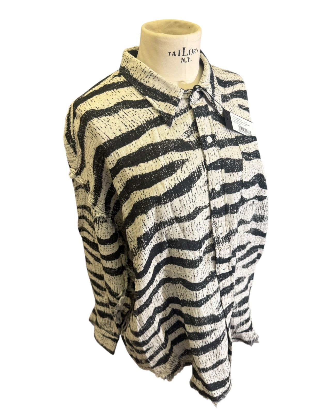 R13 SHREDDED SEAM DROP NECK SHIRT