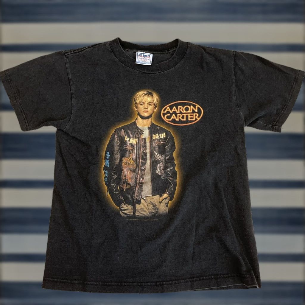 VINTAGE Aaron Carter 2001 Tour T-Shirt Sz Small Black Unisex Mens Womens